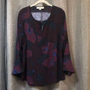 Loft Mixed-media Bell-Sleeve Blouse Size Large